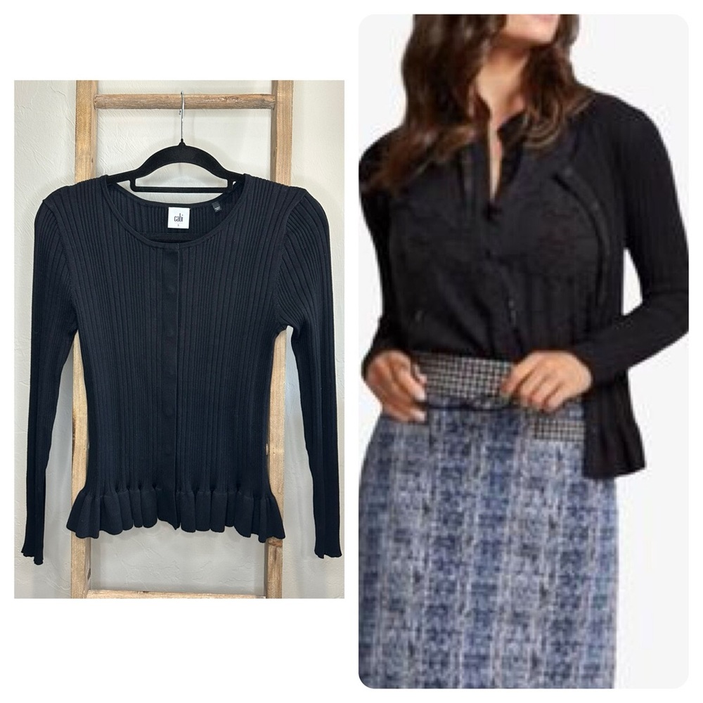 CAbi Black Ruffle Party Cardi Sweater Cardigan Small